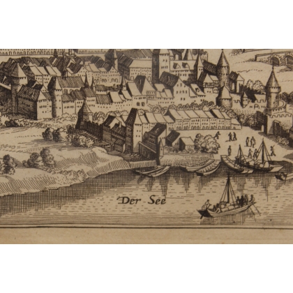 Engraving entitled ‘The Town of Murten in Switzerland’ by MERIAN