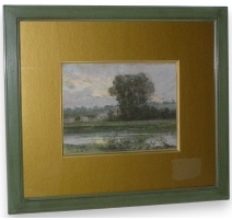 Pastel "Paysage avec rivière" signé R. PIGUET