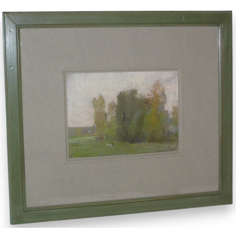 Pastellbild „Landschaft mit Tieren“.  bei Moinat SA  – Antiquitäten und Dekoration –  Gouachen, Aquarelle, Pastelle