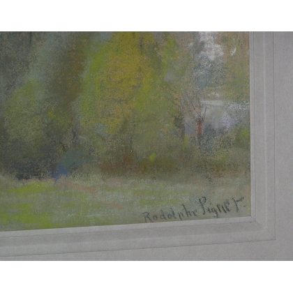 Pastellbild „Landschaft mit Tieren“.  bei Moinat SA  – Antiquitäten und Dekoration –  Gouachen, Aquarelle, Pastelle