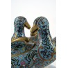Paire de canards formant brûle-parfum cloisonnés