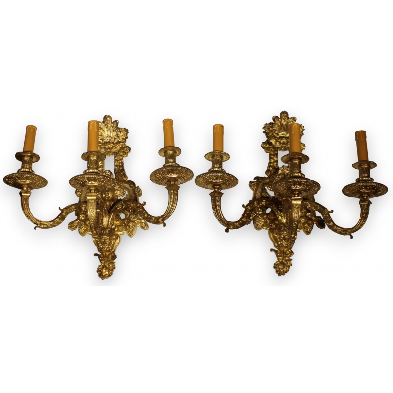Pair of Napoleon III-style wall lights with three lights