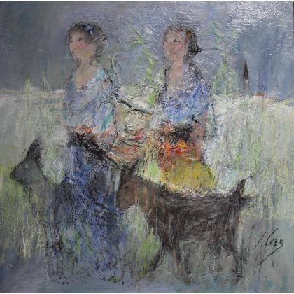 Tableau \"Bergères\" signé LAZ