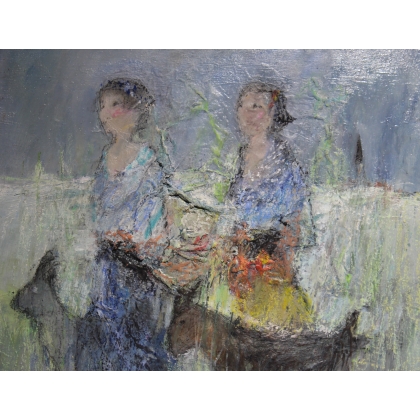 Tableau \"Bergères\" signé LAZ