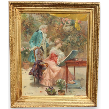 Tableau \"Leçon de dessin\" signé D\'ABANCOUR