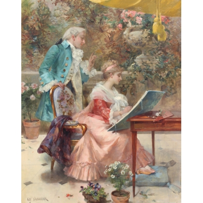 Tableau \"Leçon de dessin\" signé D\'ABANCOUR