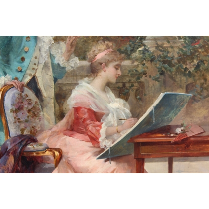 Tableau \"Leçon de dessin\" signé D\'ABANCOUR