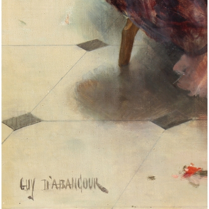 Tableau \"Leçon de dessin\" signé D\'ABANCOUR
