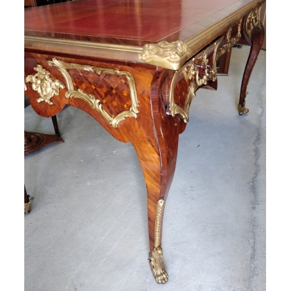 Napoleon III-style flat-topped desk with a red leather top