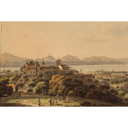Gravure "Vue de Lausanne" par ABERLI