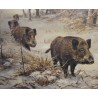 Tableau \"Sangliers dans la neige\" signé LORENZ
