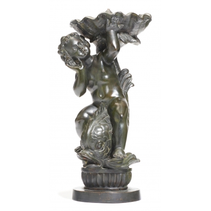 Fontaine en bronze \"Putto sur un dauphin\"