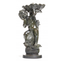 Fontaine en bronze "Putto sur un dauphin"