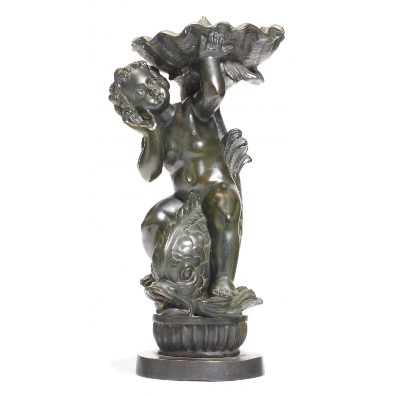 Fontaine en bronze "Putto sur un dauphin"