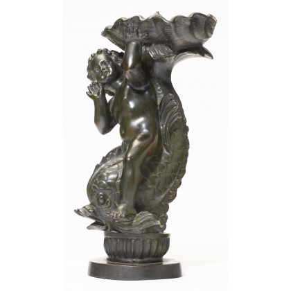 Fontaine en bronze "Putto sur un dauphin"