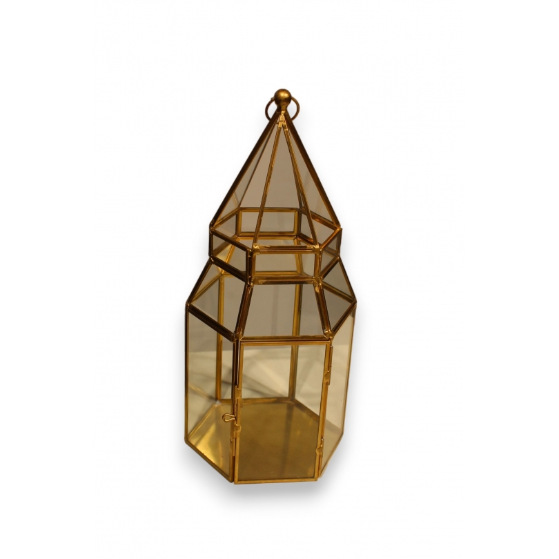 Hexagonal box made of brass and glass