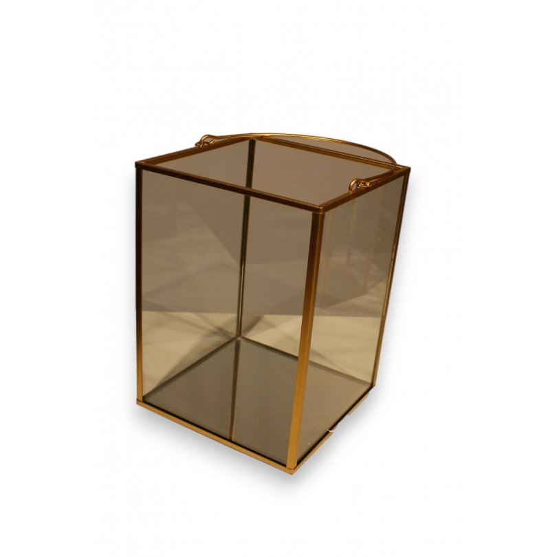 Boite carrée ouverte en laiton et verre