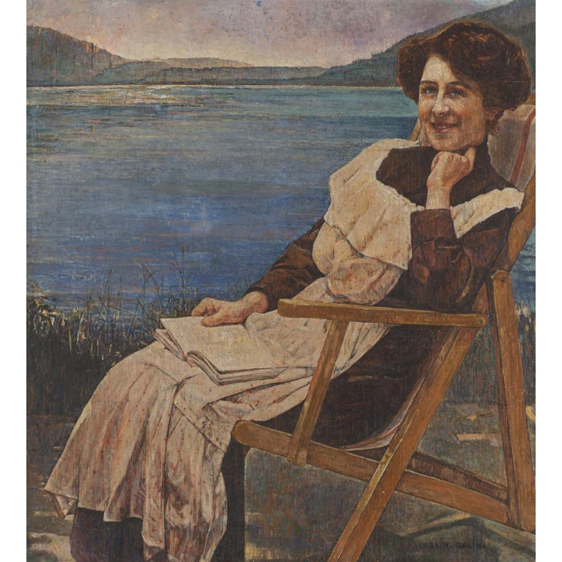 Tableau "La lecture au bord d'un lac" signé GALIN