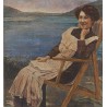 Tableau \"La lecture au bord d\'un lac\" signé GALIN