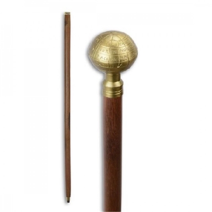 Walking stick with a brass globe-shaped knob