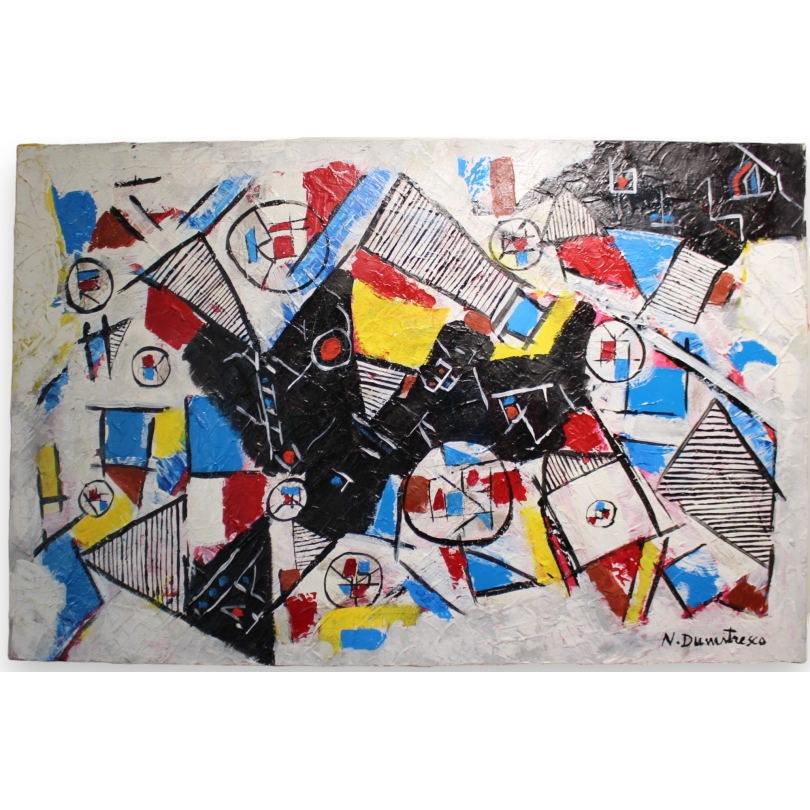 Tableau \"Abstrait\" signé N. DUMITRESCO