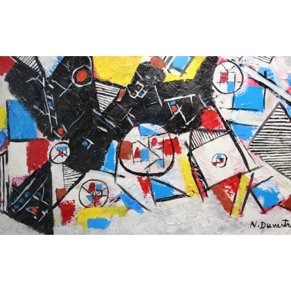 Tableau \"Abstrait\" signé N. DUMITRESCO