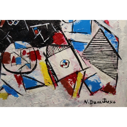 Tableau \"Abstrait\" signé N. DUMITRESCO