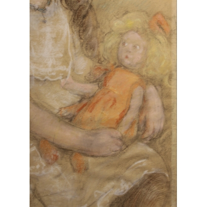 Tableau Fille assise signé Louis DE MEURON