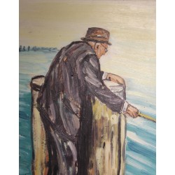 Tableau \"Pêcheur\" signé M BONJOUR