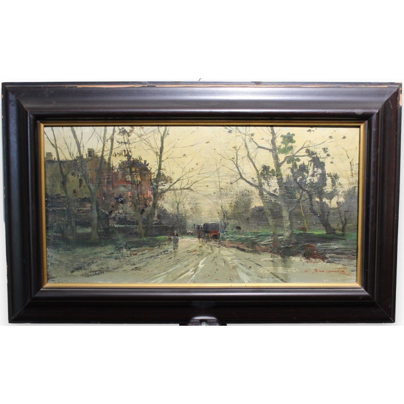 Tableau \"Paysage animé d\'Italie\" signé E. BRIANTE