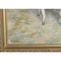 Paintings | Painting entitled ‘Finally, a serious guest’, signed GRISON. Moinat SA  – Antiques and home décor