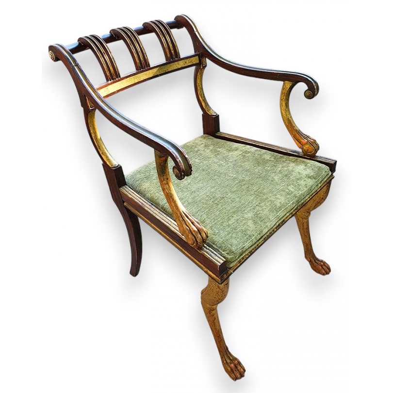 Fauteuil Regency aux pattes de lion, assise velour