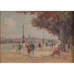 Tableau \"Quai du Mont-Blanc\" signé G. DJAKELI