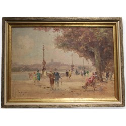 Tableau \"Quai du Mont-Blanc\" signé G. DJAKELI