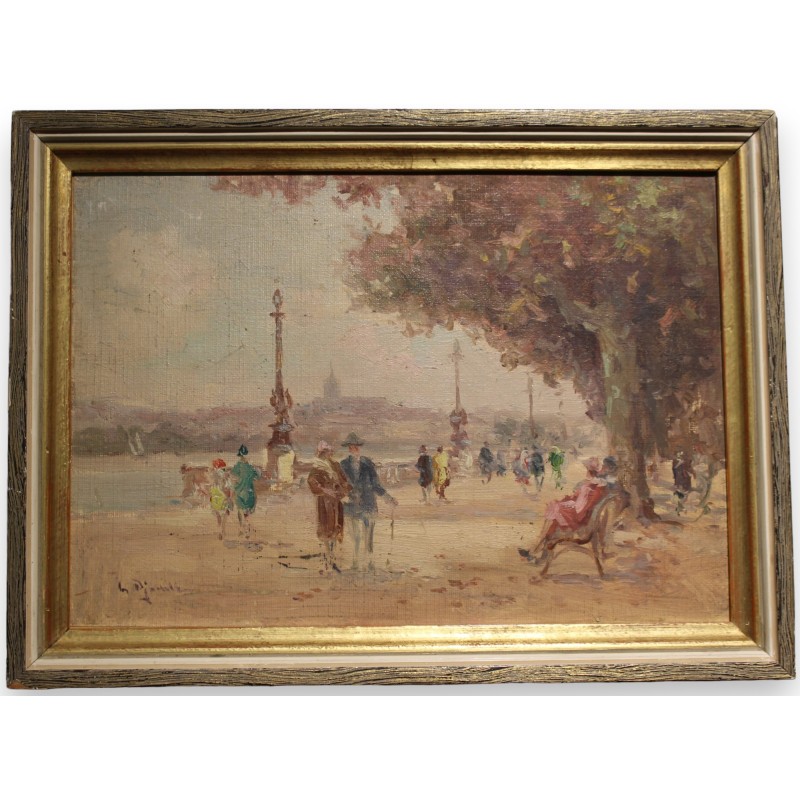 Tableau \"Quai du Mont-Blanc\" signé G. DJAKELI