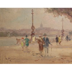 Tableau \"Quai du Mont-Blanc\" signé G. DJAKELI