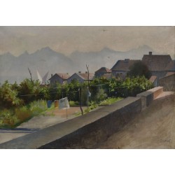 Tableau \"L\'étendage\" signé J. GACHET