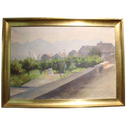 Tableau \"L\'étendage\" signé J. GACHET