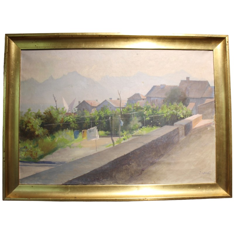 Tableau \"L\'étendage\" signé J. GACHET