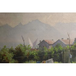 Tableau \"L\'étendage\" signé J. GACHET