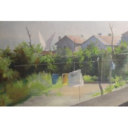 Tableau \"L\'étendage\" signé J. GACHET