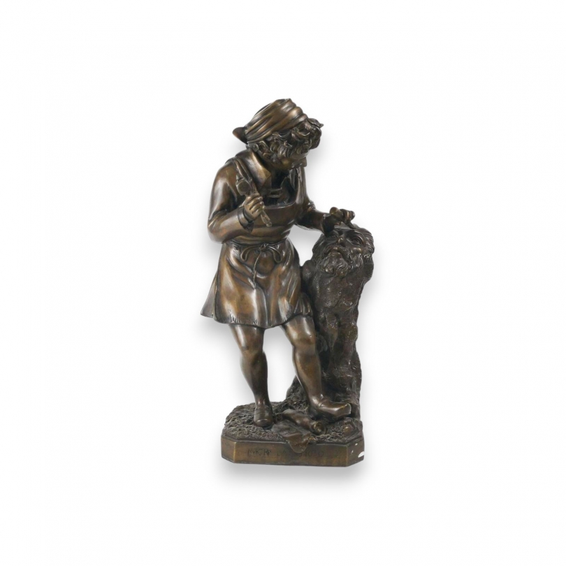 Bronze "Michelange façonnant la tête d'un faune"