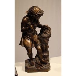 Bronze \"Michelange façonnant la tête d\'un faune\"