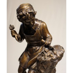 Bronze \"Michelange façonnant la tête d\'un faune\"