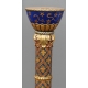 Sellette néogothique en bois peinte Bleu et or
