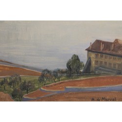 Gouache "Saint-Saphorin" signée A. DE MARVAL