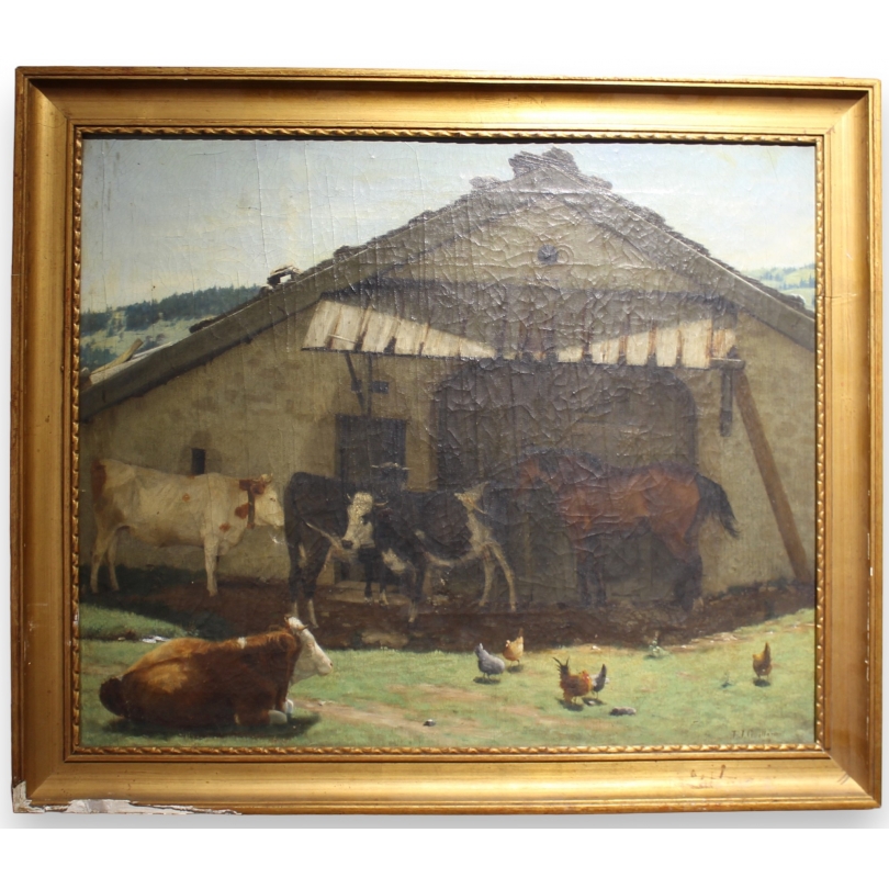 Tableau "Ferme du Jura" signé J.J. GUILLARMOD 79