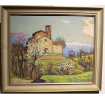 Gouache "Eglise en Valais" signée François GOS