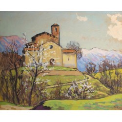 Gouache "Eglise en Valais" signée François GOS
