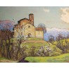 Gouache "Eglise en Valais" signée François GOS